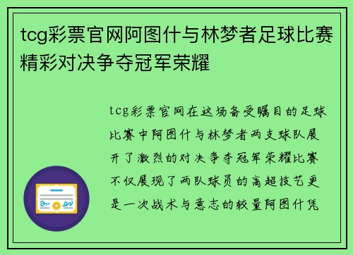 tcg彩票官网阿图什与林梦者足球比赛精彩对决争夺冠军荣耀